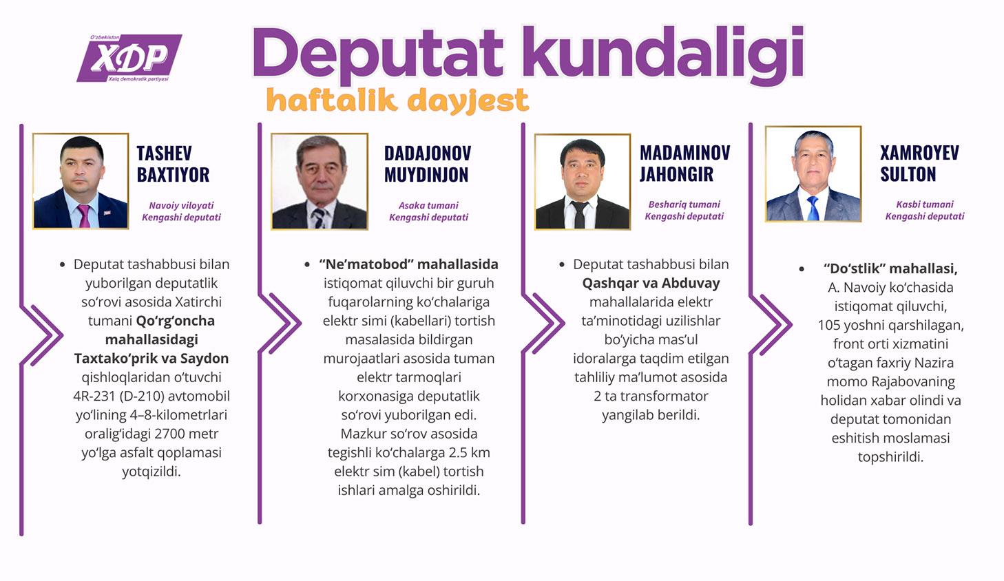 Mahalliy Kengashlardagi deputatlarimiz faoliyatidan