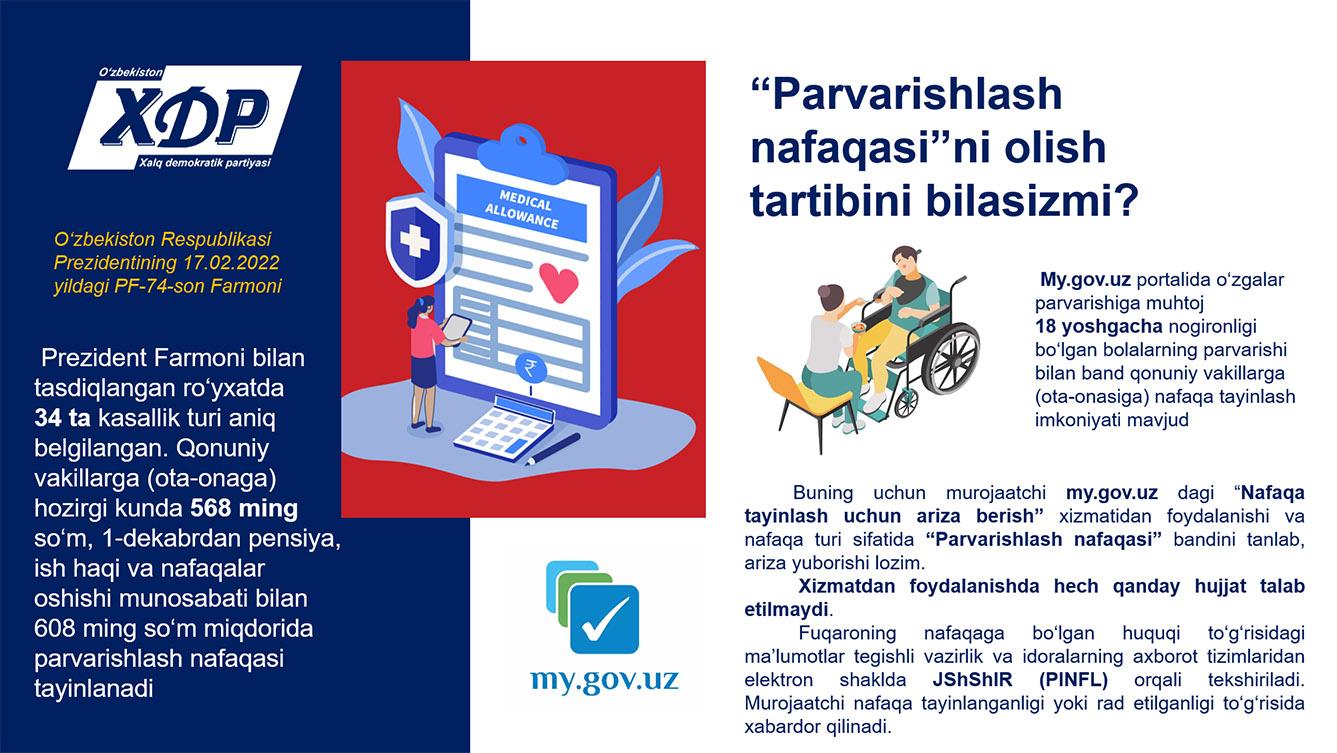 Infografika: “Parvarishlash nafaqasi”ni olish tartibini bilasizmi?